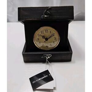 Quartz Creative Co-op Faux Leather Latching Box Classic Vintage Clock 6-1/2 Inch
